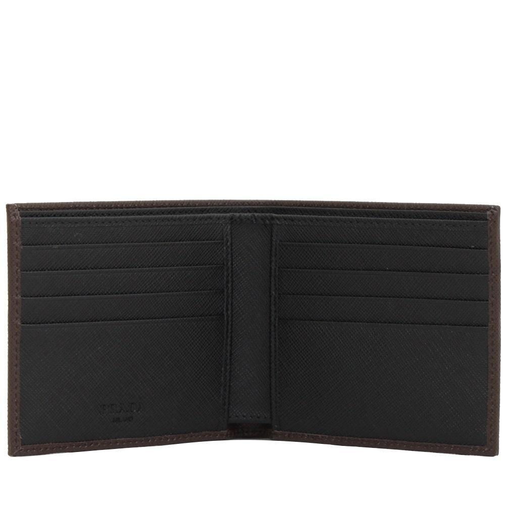 Prada Portaf Orizzontale Saffiano Bifold Leather Brown Black Wallet ...