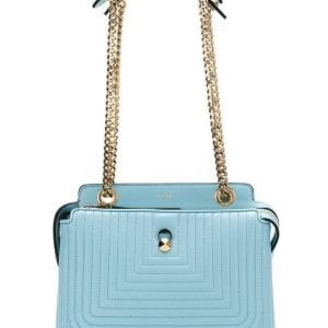 Fendi Dotcom Click Turquoise Small Quilted Lambskin Leather Chain Satchel