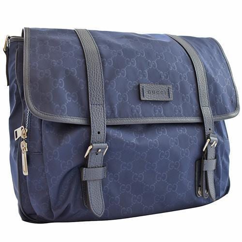 Gucci Large Blue Nylon Leather GG Guccissima Messenger Bag queenbeedesignerhandbags